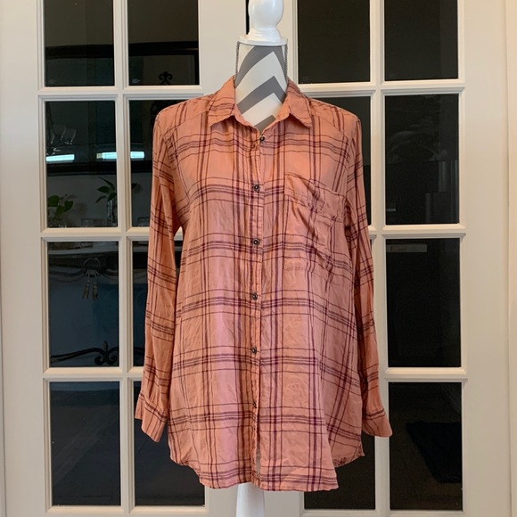Free People No limits Peach in Plaid shirt - Picture 3 of 11